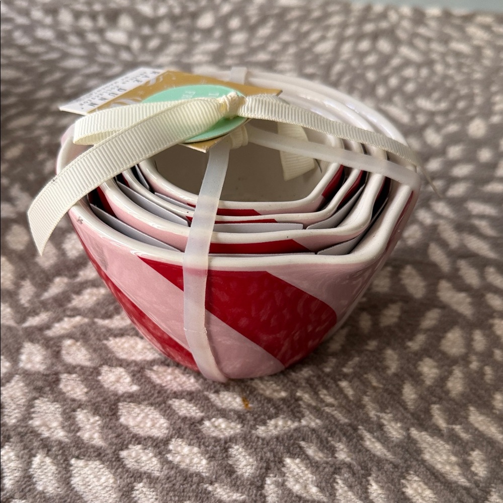 Rae Dunn Red and Pink Striped Ceramic Nesting Bowls - Picture 2 of 4